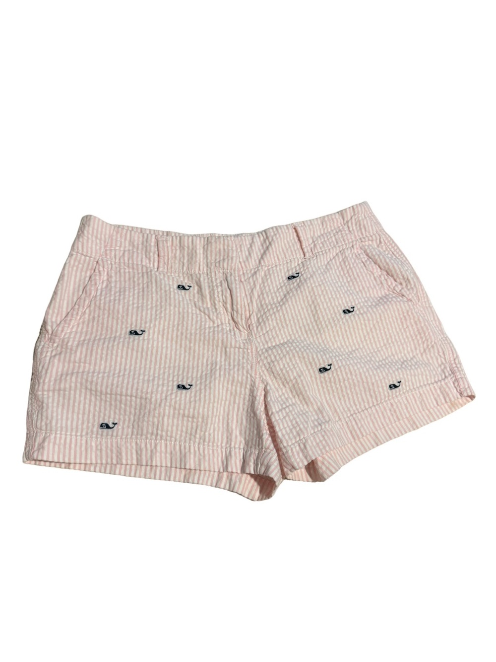 Vineyard Vines Pink Seersucker Whale Embroidered Shorts